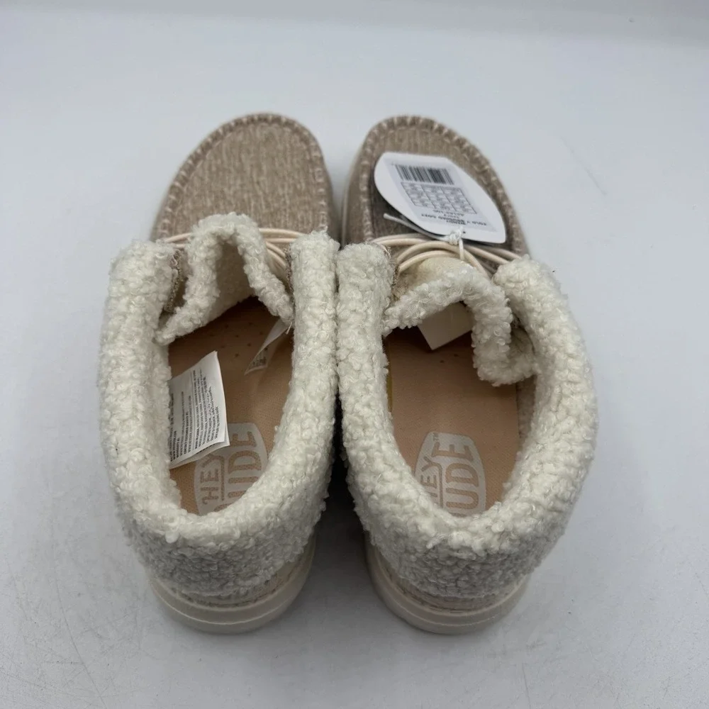 Hey Dude Wendy Fold Y Brushed Cozy Shoes Girls Sz J 5 Ivory Slip On 42143-105